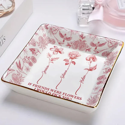 Blue Floral Friendship Jewelry Dish - It Takes a Long Time to Grow an Old Friend