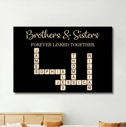 Brothers & Sisters Crossword Puzzle Art - Personalized Poster, Plaque, Keychain, Ornament or Cup