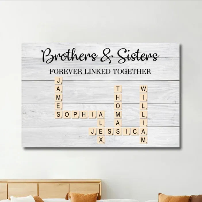 Brothers & Sisters Crossword Puzzle Art - Personalized Poster, Plaque, Keychain, Ornament or Cup