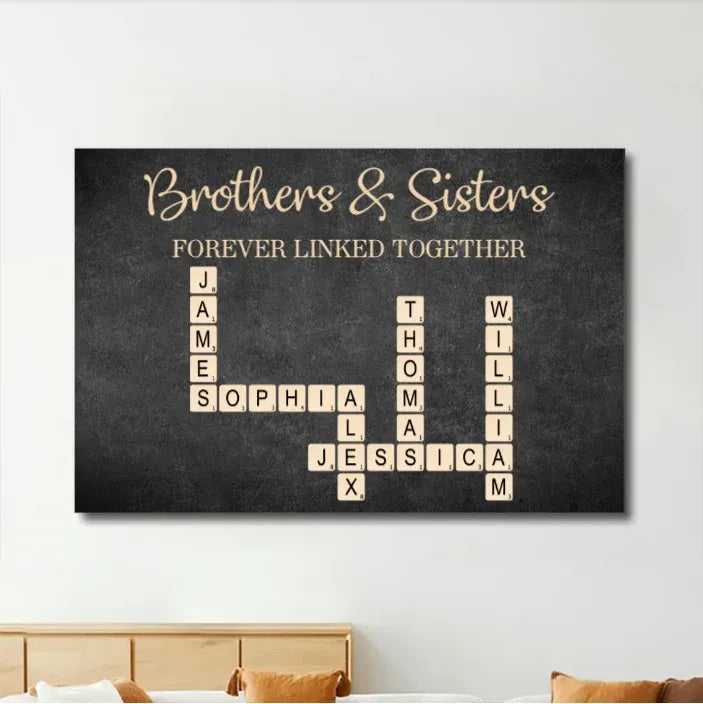 Brothers & Sisters Crossword Puzzle Art - Personalized Poster, Plaque, Keychain, Ornament or Cup