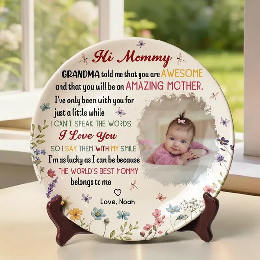 Personalized Bone China Plaque with Baby Photo and Mom Message