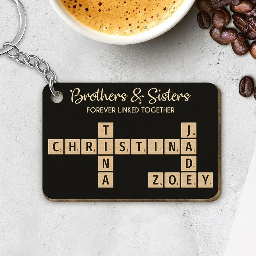 Brothers & Sisters Crossword Puzzle Art - Personalized Keychain, Poster, Plaque or Ornament