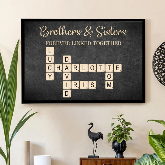 Brothers & Sisters Crossword Puzzle Art - Personalized Poster, Plaque, Keychain, Ornament or Cup